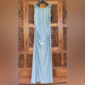 Cachet Blue gown Embellished Shoulders. Perfect for the mother of bride/groom.